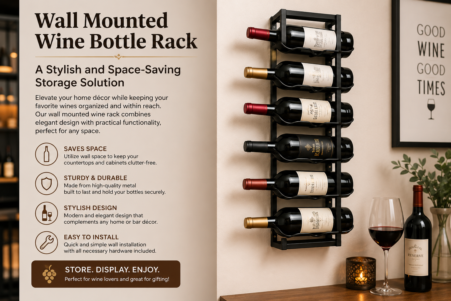 Wall Mounted Wine Bottle Rack – A Stylish and Space-Saving Storage Solution