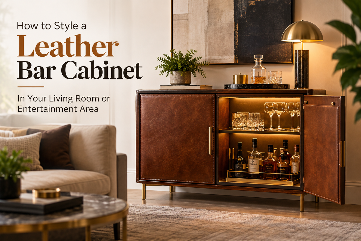 How to Style a Leather Bar Cabinet in Your Living Room or Entertainment Area