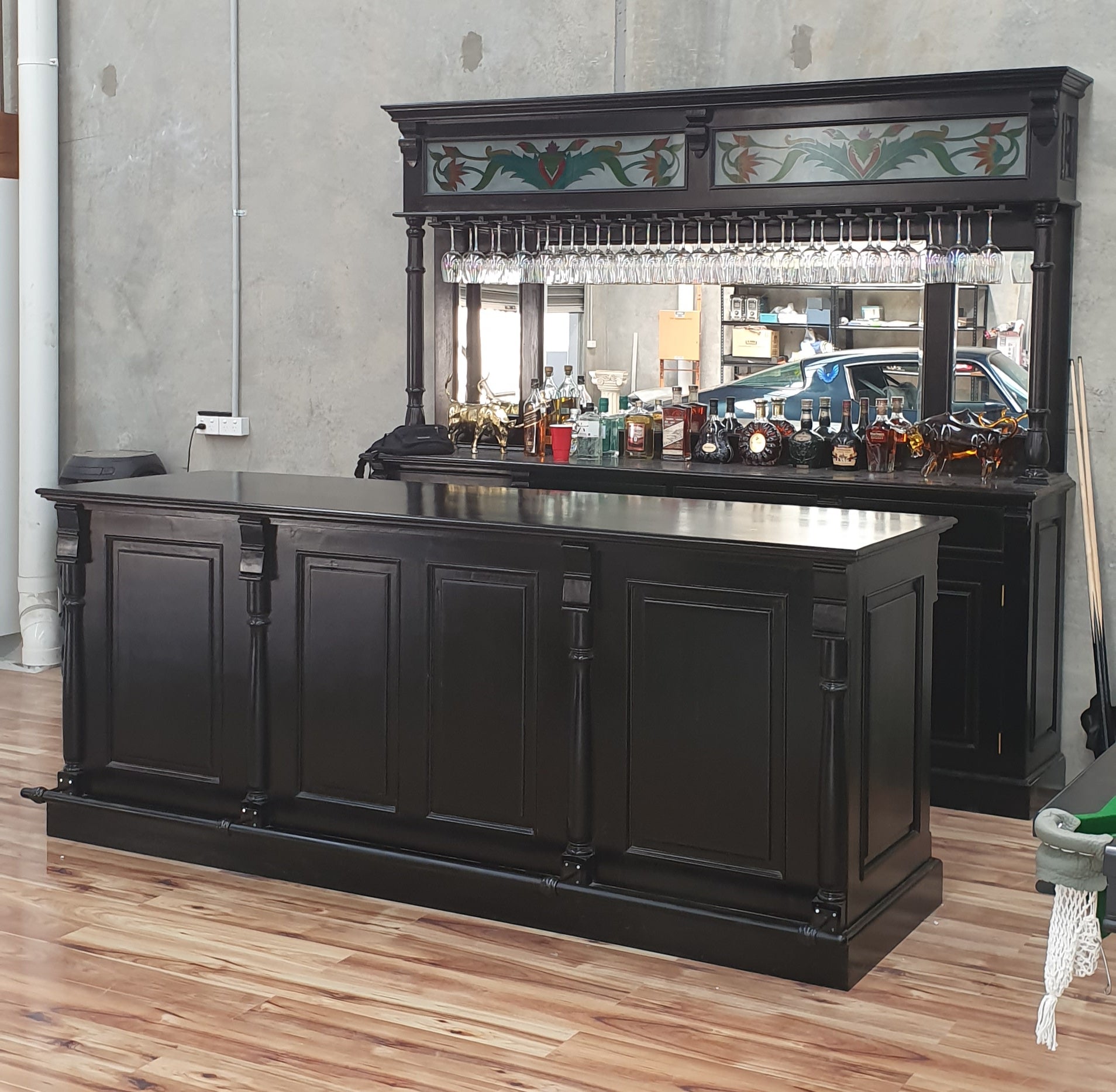 Custom Made Black Mahogany Wood Pub Bar Cabinet