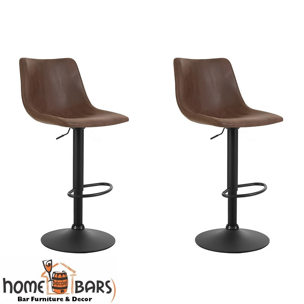 Set of 2 Bar Stools Gas Lift PU Leather- Brown