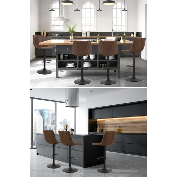 2x Bar Stools Vintage Swivel Gas Lift Brown