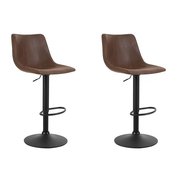 2x Bar Stools Vintage Swivel Gas Lift Brown