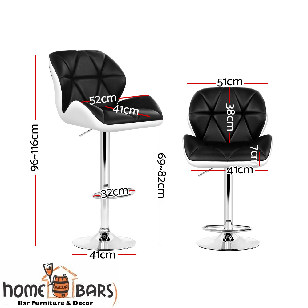 Set of 2 Kitchen Bar Stools - White, Black and Chrome