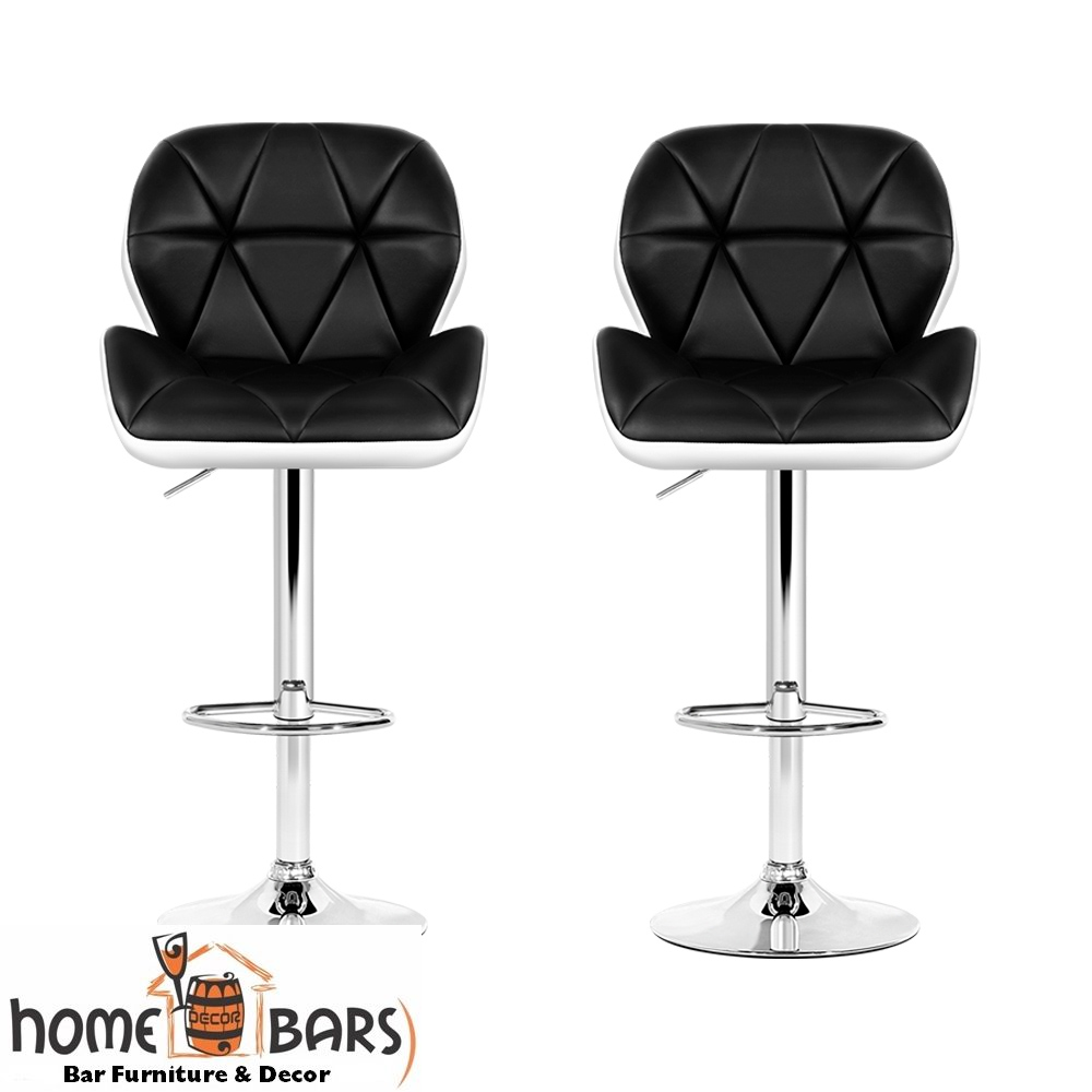 Set of 2 Kitchen Bar Stools - White, Black and Chrome