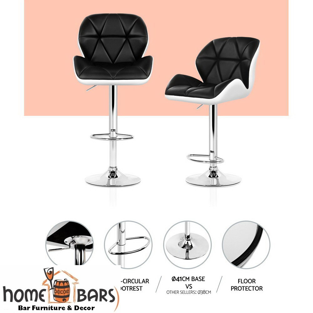 Set of 2 Kitchen Bar Stools - White, Black and Chrome