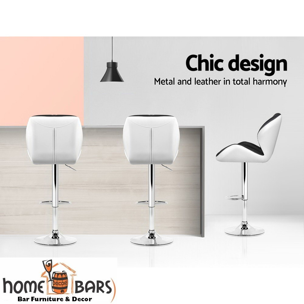 Set of 2 Kitchen Bar Stools - White, Black and Chrome