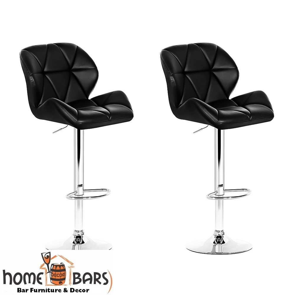 Black Set of 2 Kitchen Bar Stools - Black and Chrome