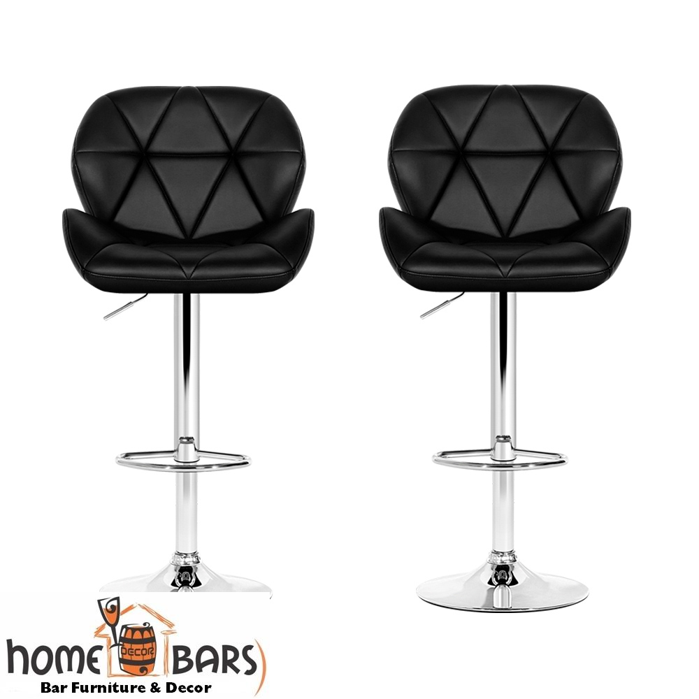 Black Set of 2 Kitchen Bar Stools - Black and Chrome