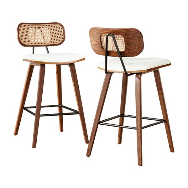 2x  Bar Stools Kitchen Counter Rattan Chairs PU Leather Padding