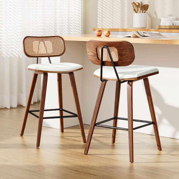 2x  Bar Stools Kitchen Counter Rattan Chairs PU Leather Padding
