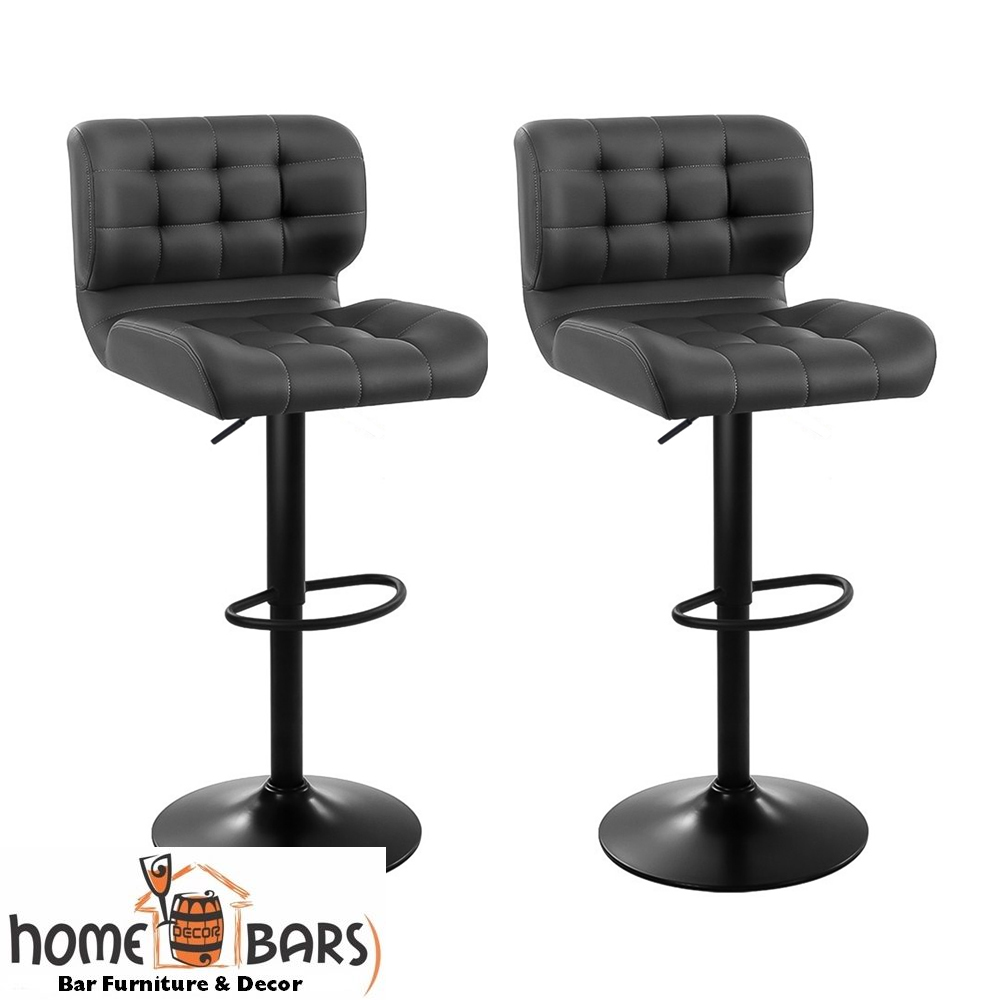 Set of 2 Kitchen Bar Stools Gas Lift Plush PU Leather - Black and Grey