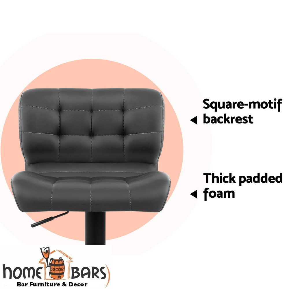 Set of 2 Kitchen Bar Stools Gas Lift Plush PU Leather - Black and Grey