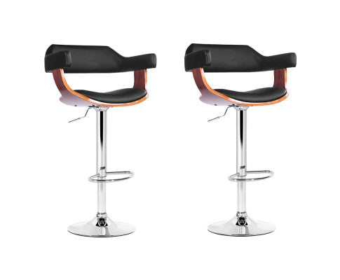 Set of 2 Wooden Bar Stool - Black and Wood