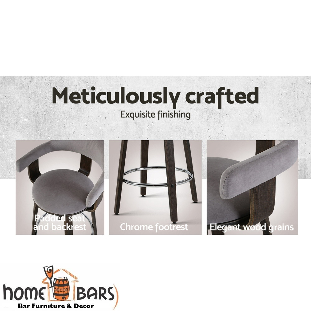 Set of 2 Bar Stools Wooden Swivel Bar Stool Kitchen Dining Chair - Wood, Chrome and Grey