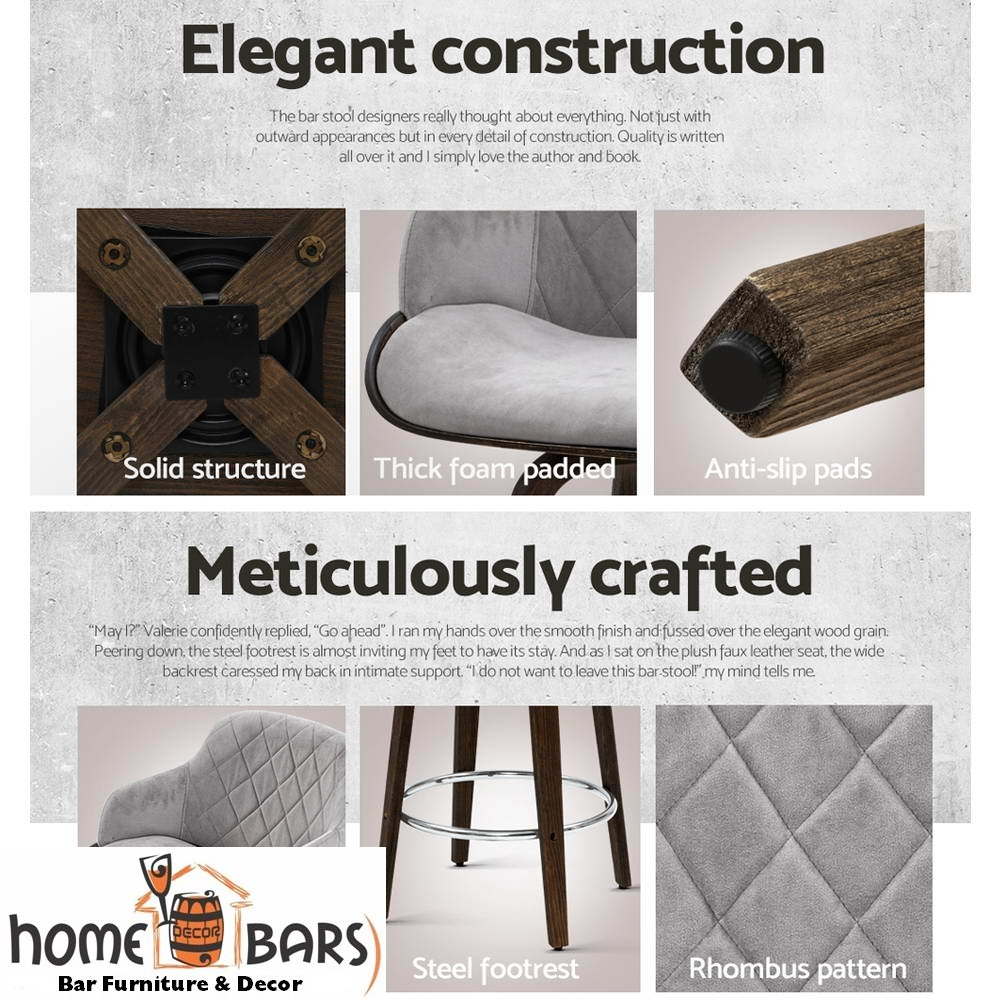 Velvet Bar Stool Swivel - Grey and Wood