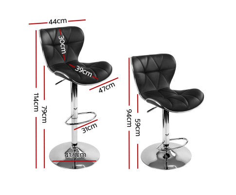 Set of 2 PU Leather Patterned Bar Stools - Black and Chrome