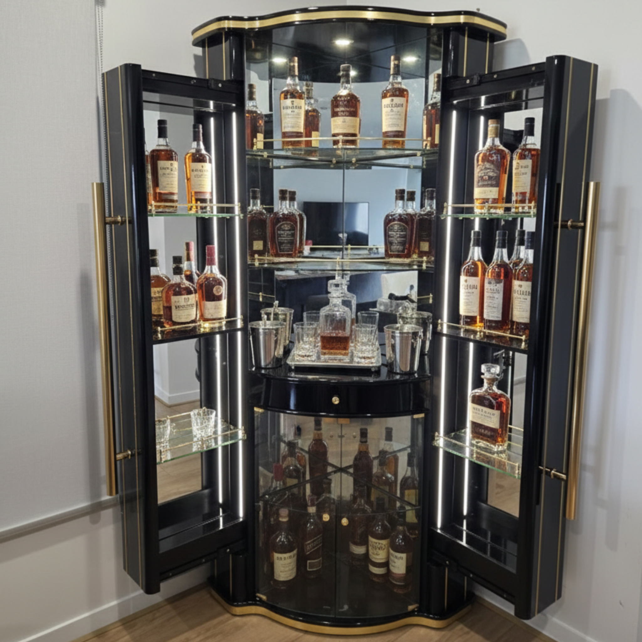 Chivas Corner Pull Out Bar Cabinet – Black