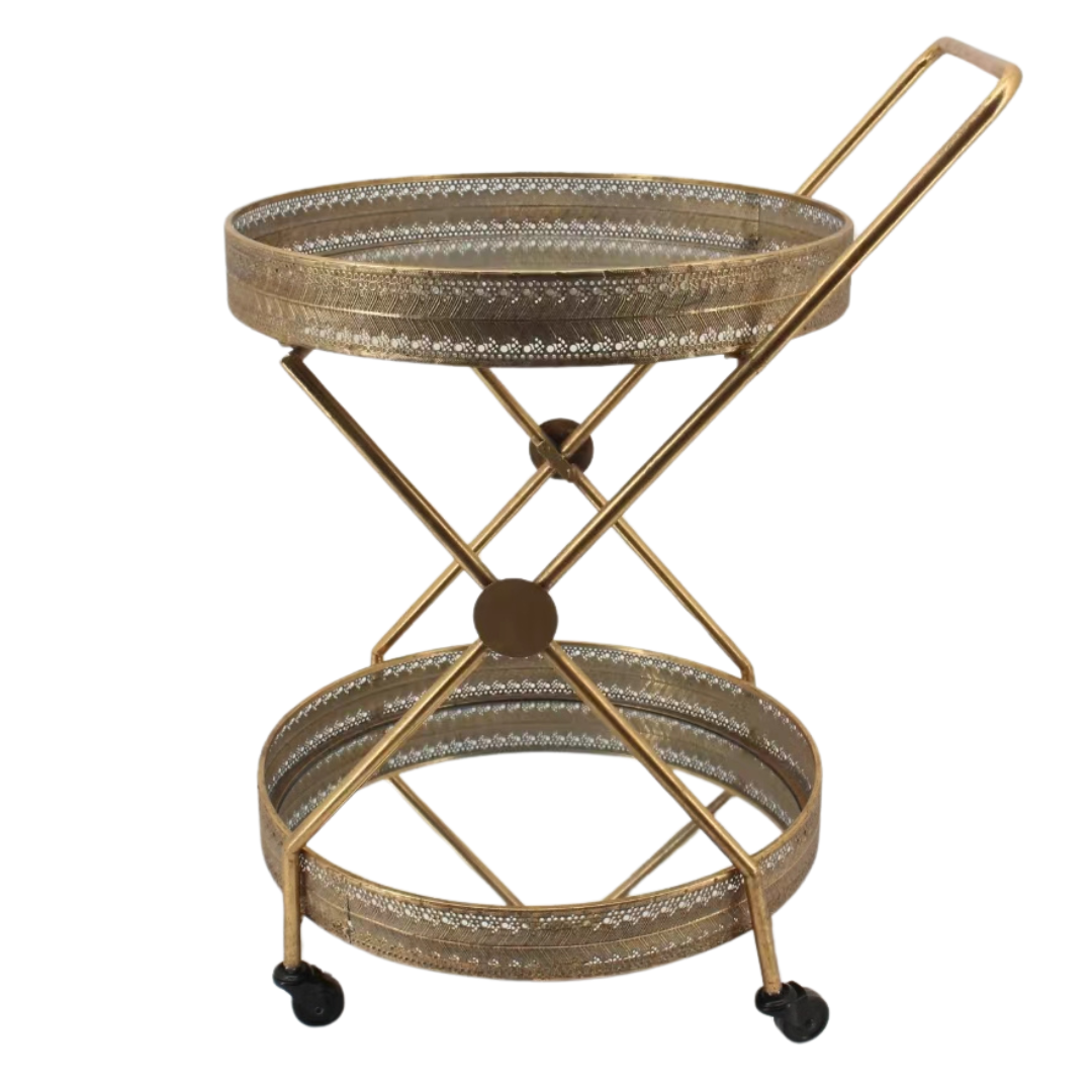 Serving Trolley 2 Tier Metal Gold Round Shape
