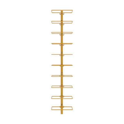 Gold Wine Rack H-Type is designed to hold up to 10 wine bottles, offering a stylish storage solution for wine enthusiasts.