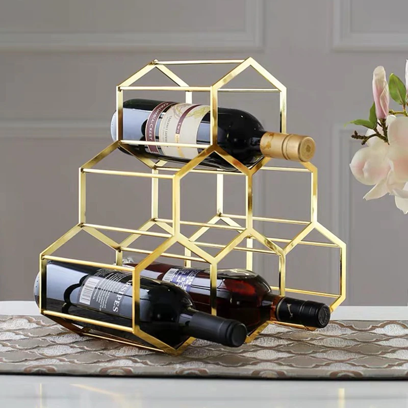 Gold Honeycomb 6 Bottles Wine Holder