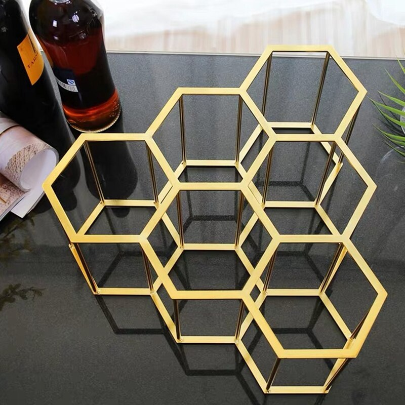 Gold Honeycomb 6 Bottles Wine Holder