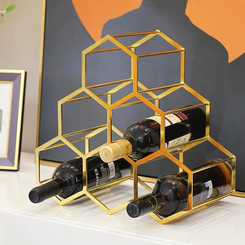 Gold Honeycomb 6 Bottles Wine Holder