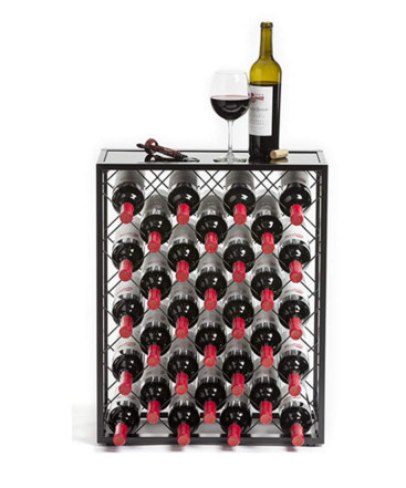 32 Bottle Glass Top Metal Floor Standing Wine Rack