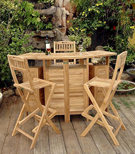 Teak Foldable Bar Table + 2 Chairs
