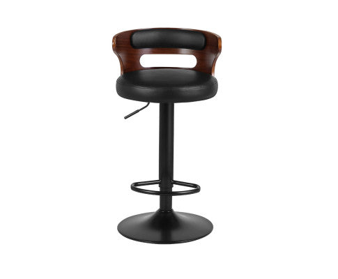 Set of 2 Kitchen Wooden Leather Metal Black Barstools