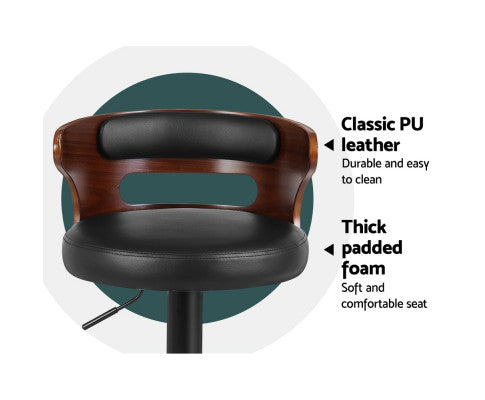 Set of 2 Kitchen Wooden Leather Metal Black Barstools