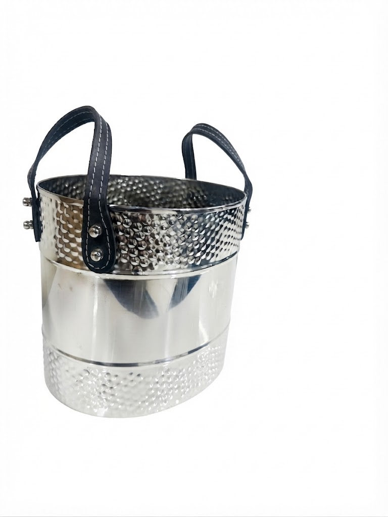 Stainless Steel Hammer Wine / Champagne Bucket  w/Leather Handles