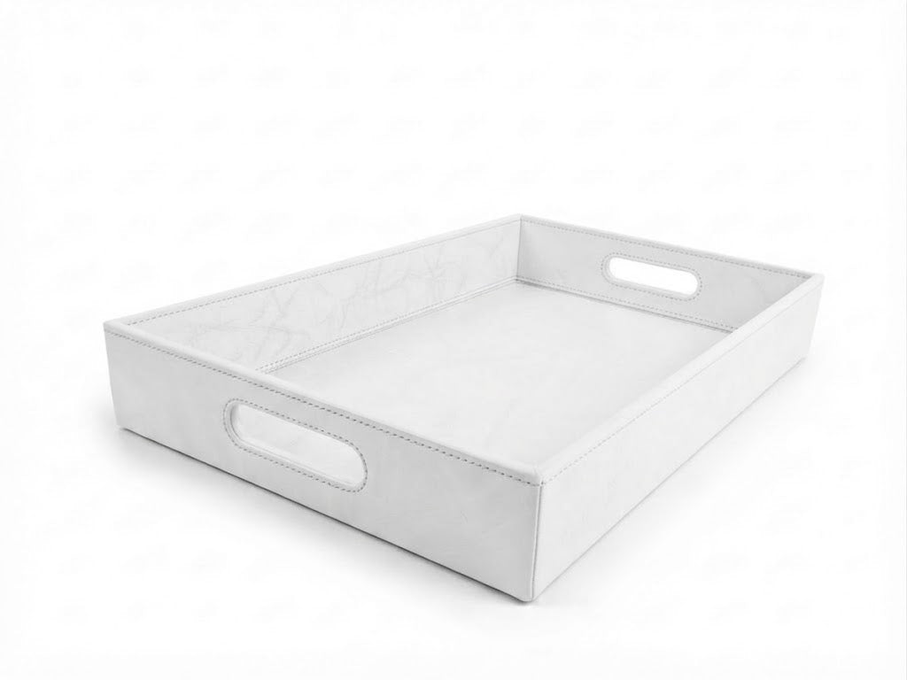 Handcrafted Full Grain Leather Serving Tray - White