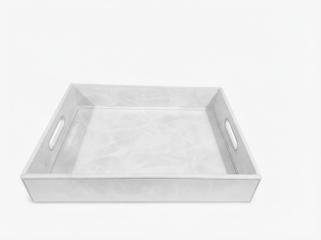 Handcrafted Full Grain Leather Serving Tray - White