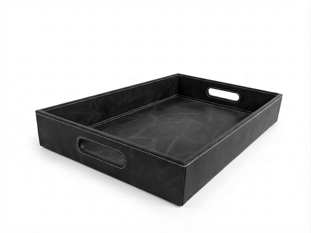 Handcrafted Full Grain Leather Serving Tray - Black