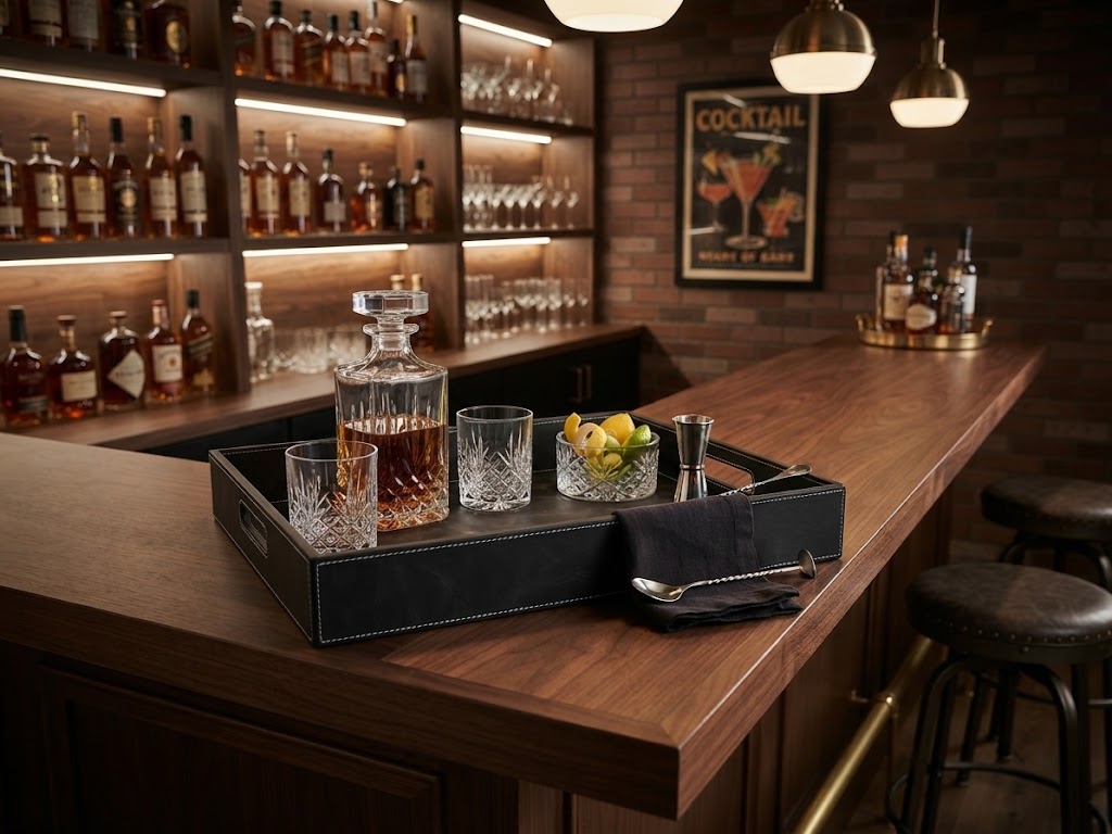 Handcrafted Full Grain Leather Serving Tray - Black