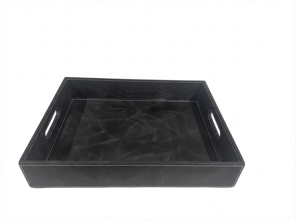 Handcrafted Full Grain Leather Serving Tray - Black