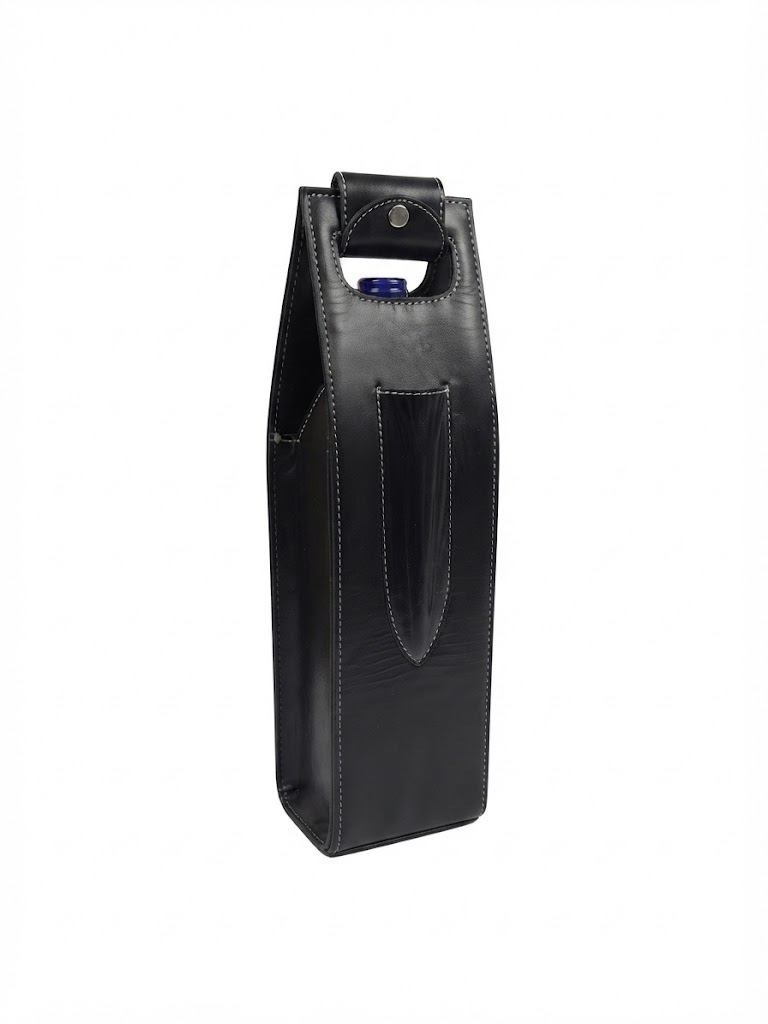Premium Full-Grain Leather Single Wine Bottle Holder (Black, White, Brown)