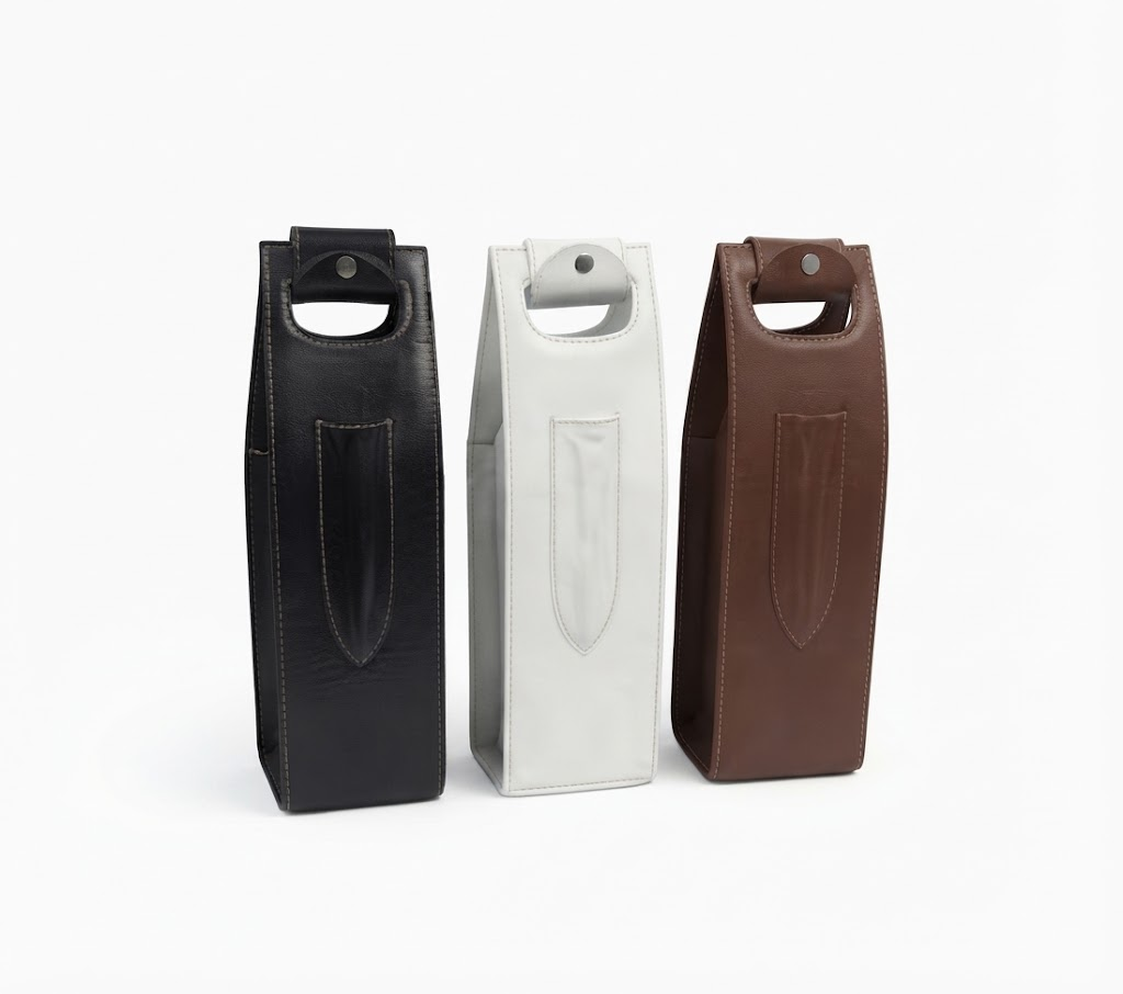 Premium Full-Grain Leather Single Wine Bottle Holder (Black, White, Brown)