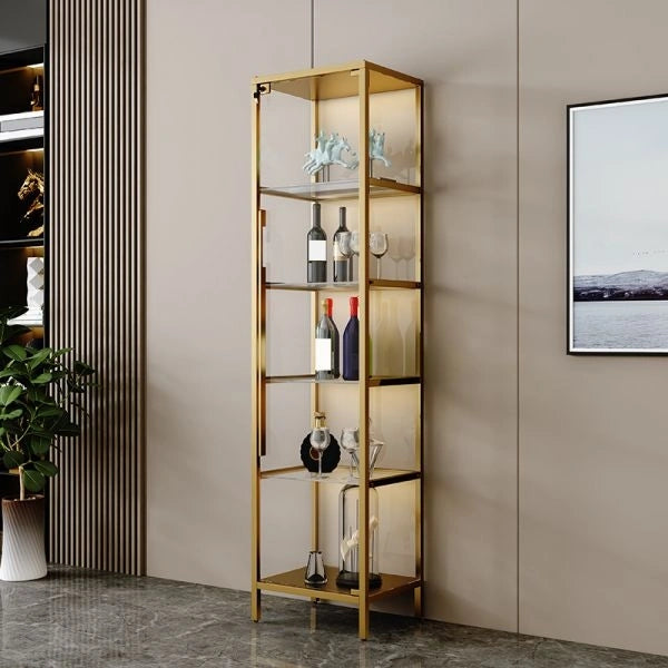 Prisma Single Gold Glass Curio Cabinet