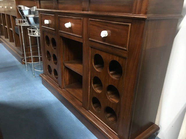 Mahogany Solid Wood Bar Cabinet with Stained Glass Canopy
