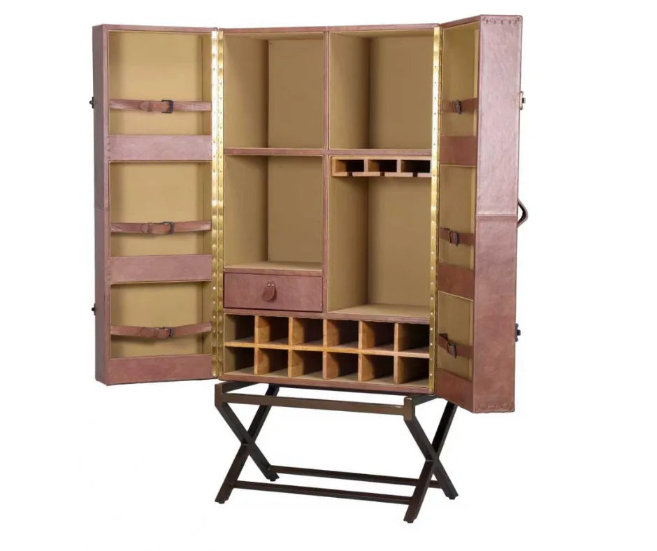 Prestige Cross Leather Trunk Bar Cabinet