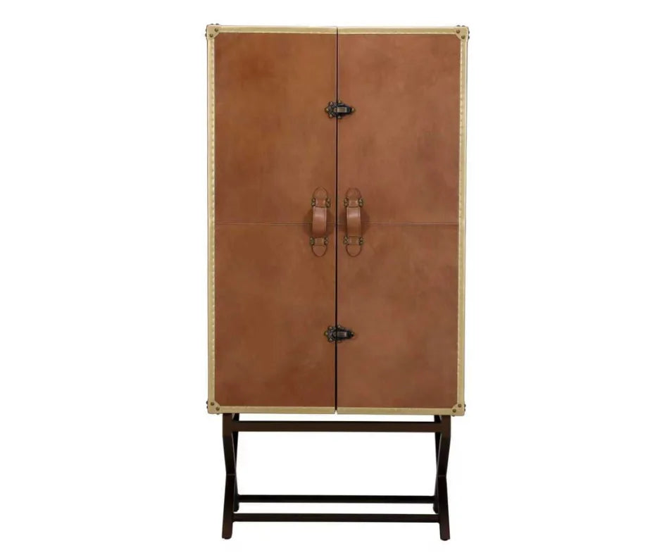 Prestige Cross Leather Trunk Bar Cabinet