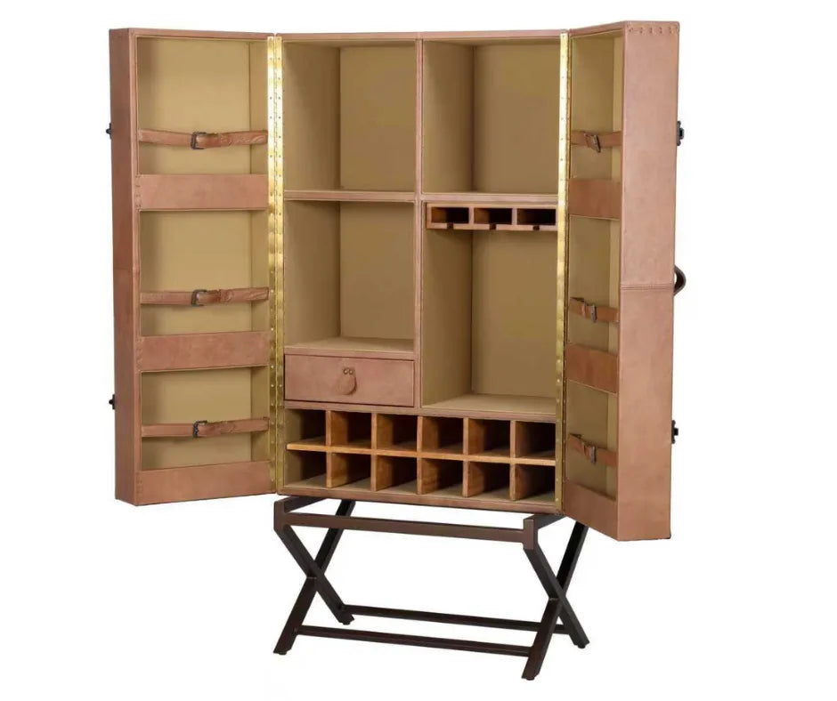 Prestige Cross Leather Trunk Bar Cabinet