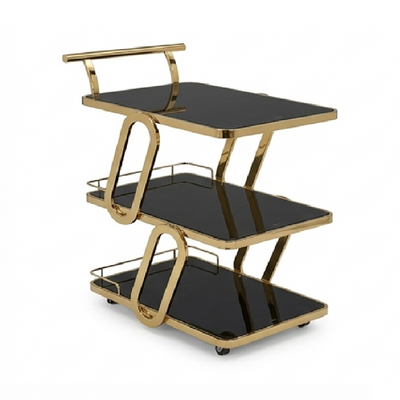 Modern 3-Tier  Gold & Black Glass Bar Cart – Luxury Rolling Serving Trolley
