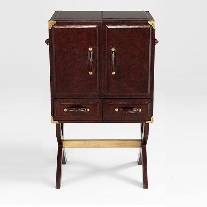 PRESIDENT DARK LEATHER BAR CABINET ON STAND