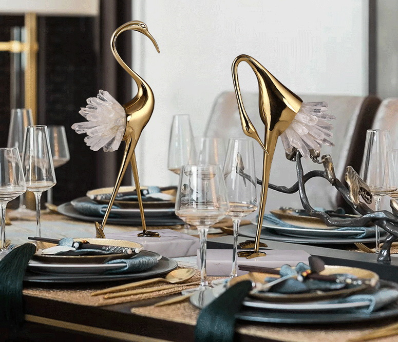 Set of Cranes 3pcs- Brass, Crystal, Marble