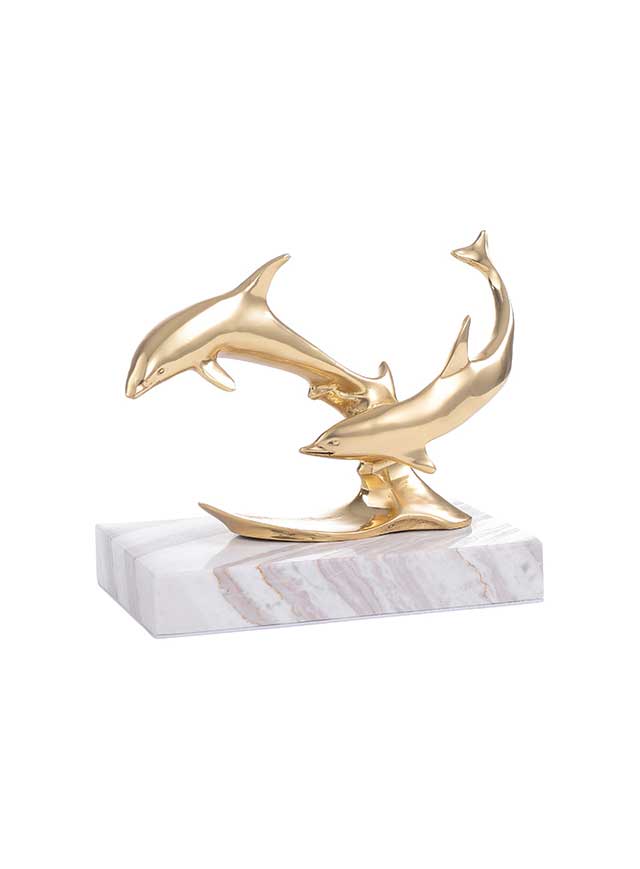 Pair of Brass Dolphins on Marble