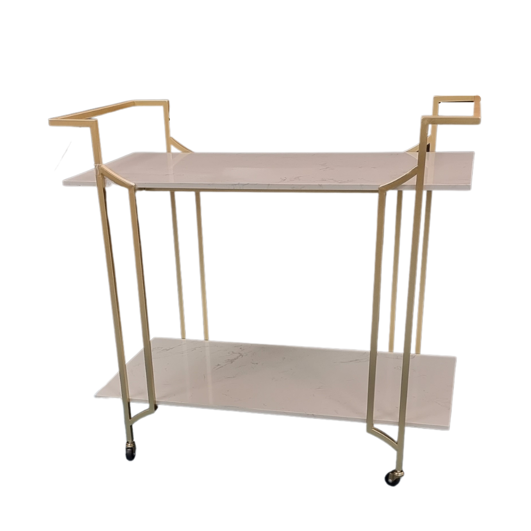 Tartan Marble Drinks Trolley White & Gold