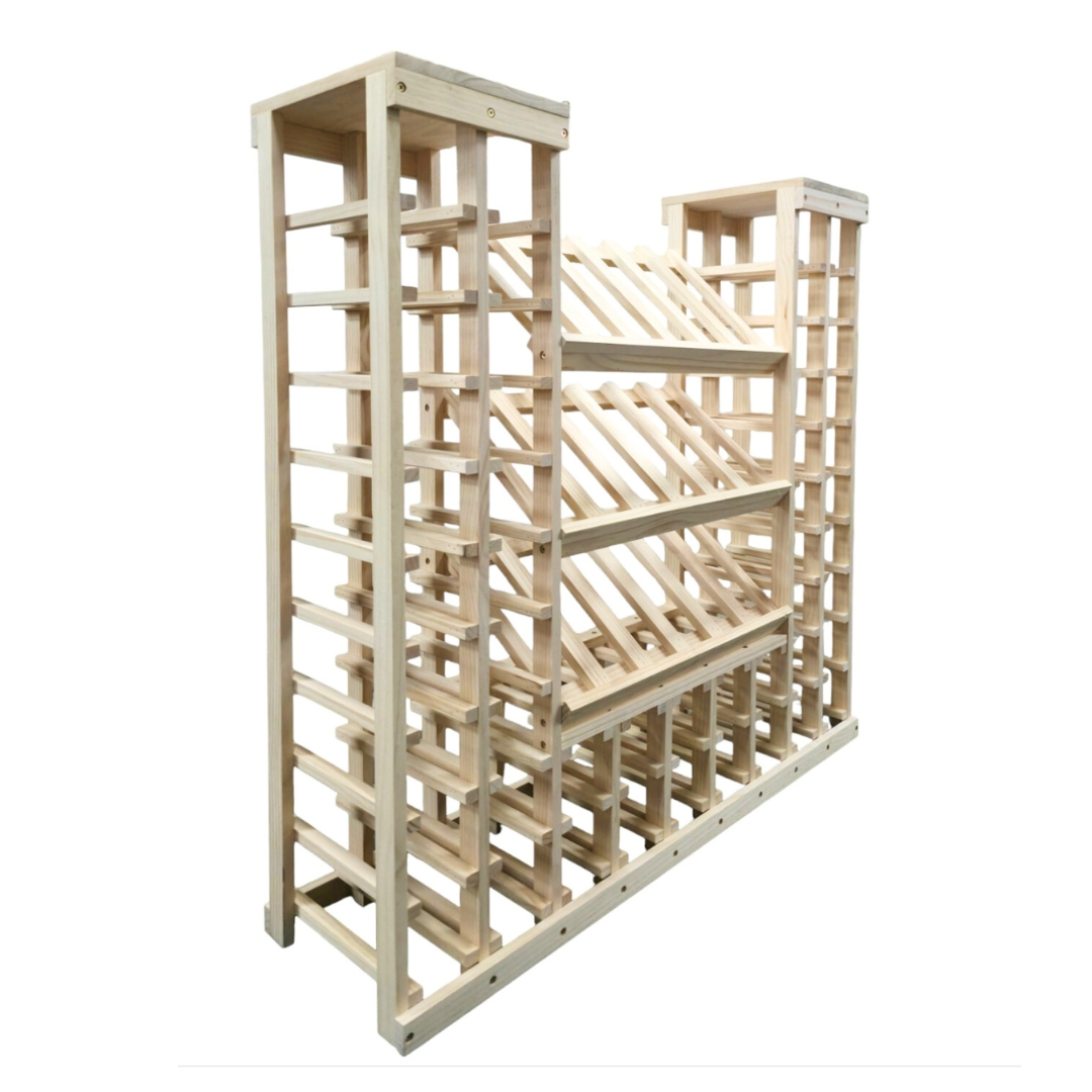 68 bottle wine rack display crafted from Premium Pine Wood. Suitability for both home enthusiasts and commercial use and emphasizes the durability.
