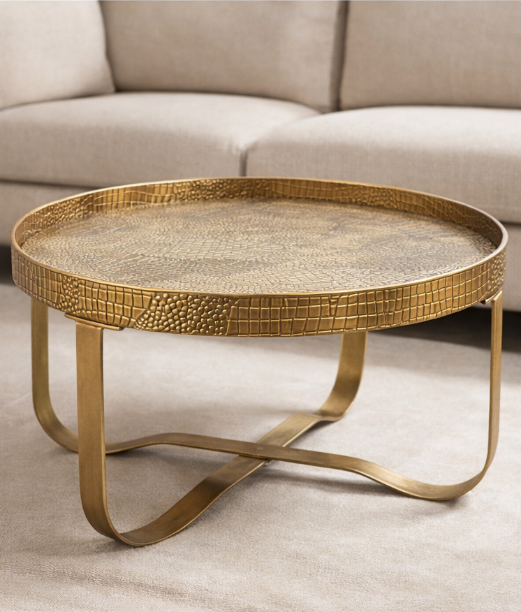 Big Round Textured Rustic Gold Round Coffee Table